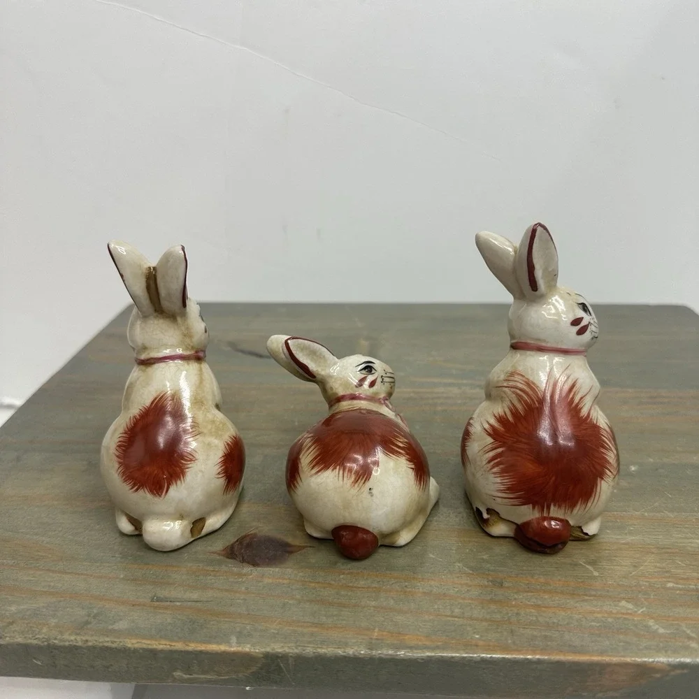 Lot Of 3 Staffordshire Style Bunny Rabbit Small Porcelain Figurine 3-4